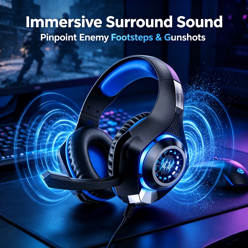 Gaming Console Headset - Słuchawki gamingowe LED z mikrofonem, RGB,